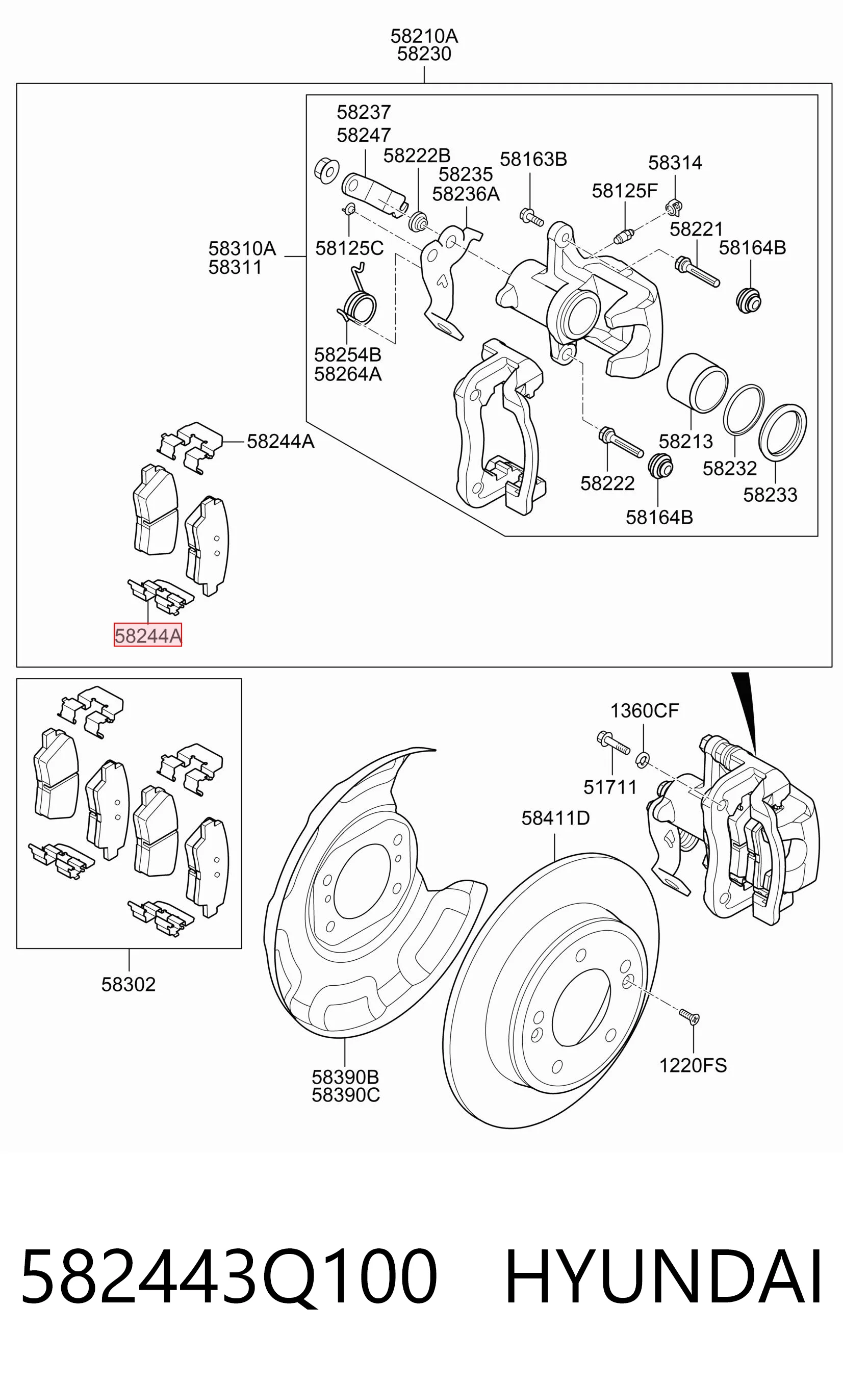 582443Q100 Hyundai/Kia Комплект пружинок крепления дисковых колодок, задних