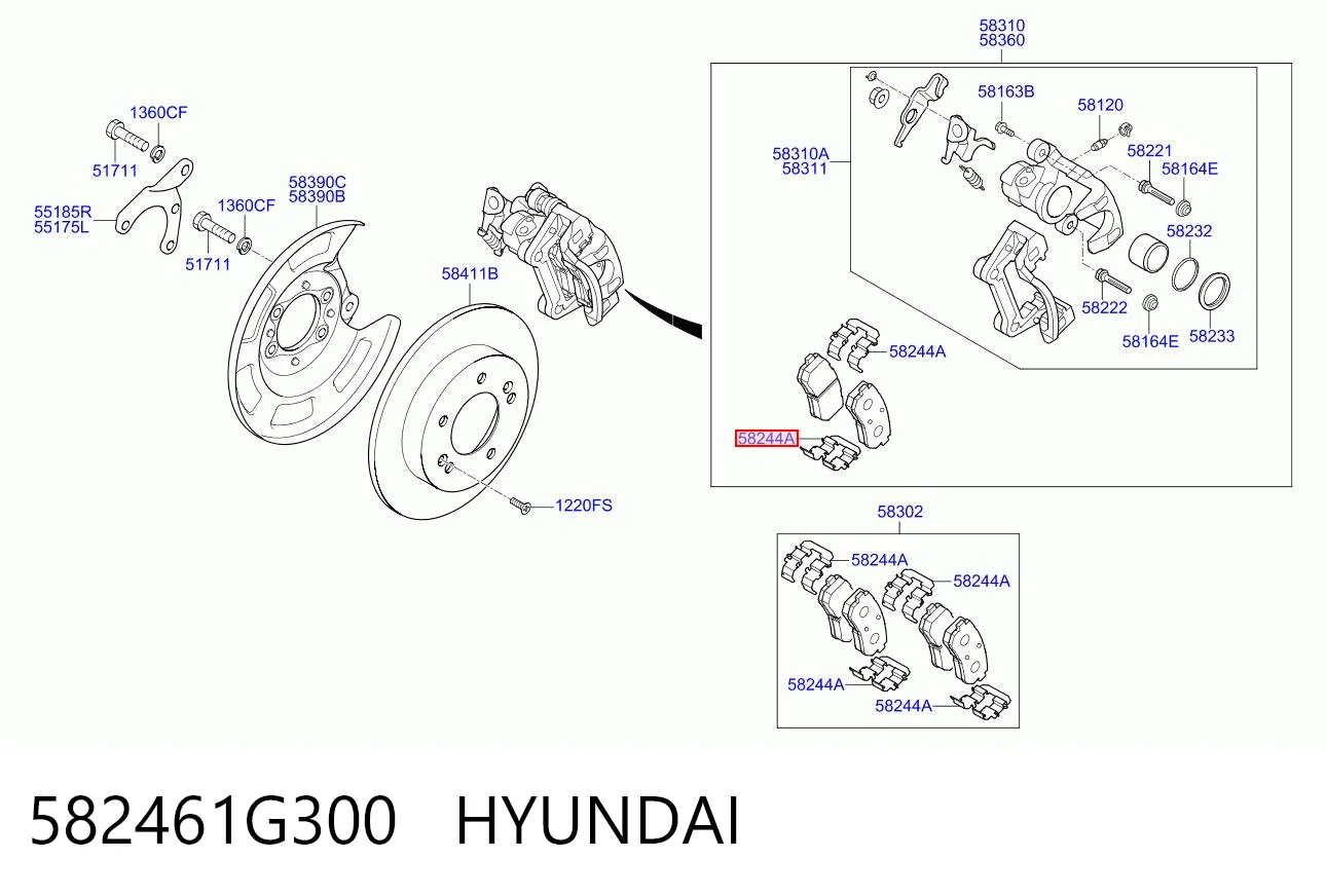 582461G300 Hyundai/Kia Комплект пружинок крепления дисковых колодок, задних