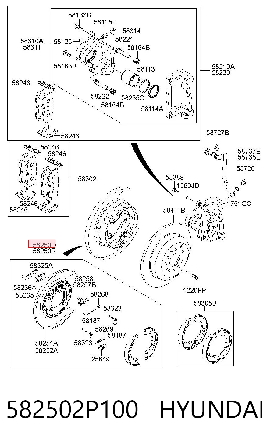 582502P100 Hyundai/Kia Тормозные колодки ручника