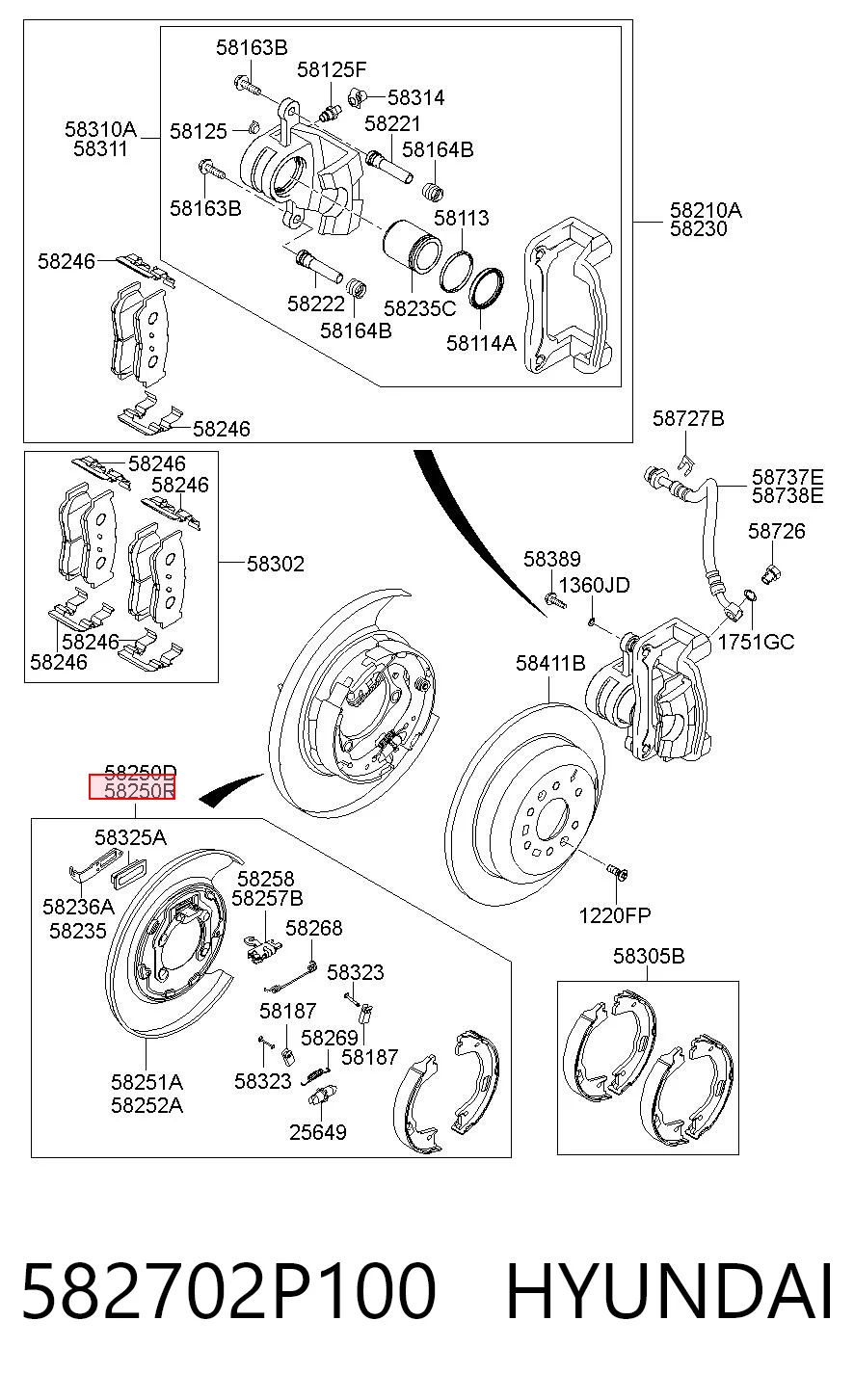 582702P100 Hyundai/Kia Тормозные колодки ручника