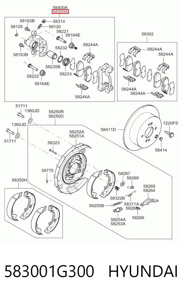 583001G300 Hyundai/Kia Тормозной суппорт задний левый