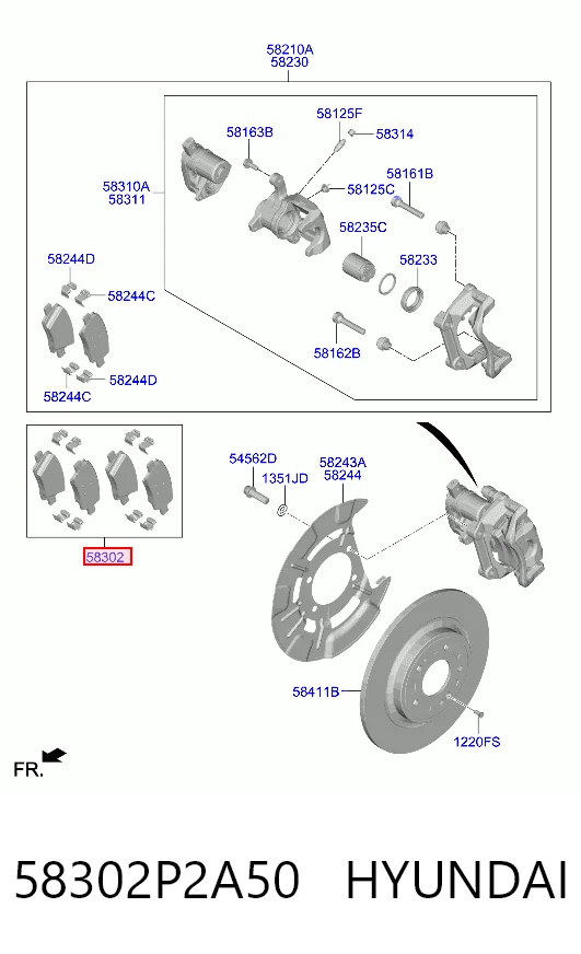 58302P2A50 Hyundai/Kia Колодки тормозные дисковые комплект