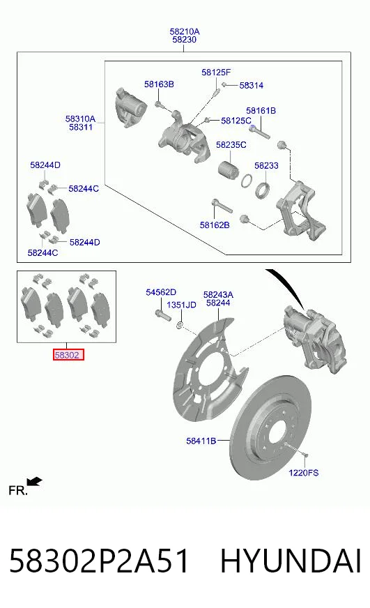 58302P2A51 Hyundai/Kia Колодки тормозные дисковые комплект