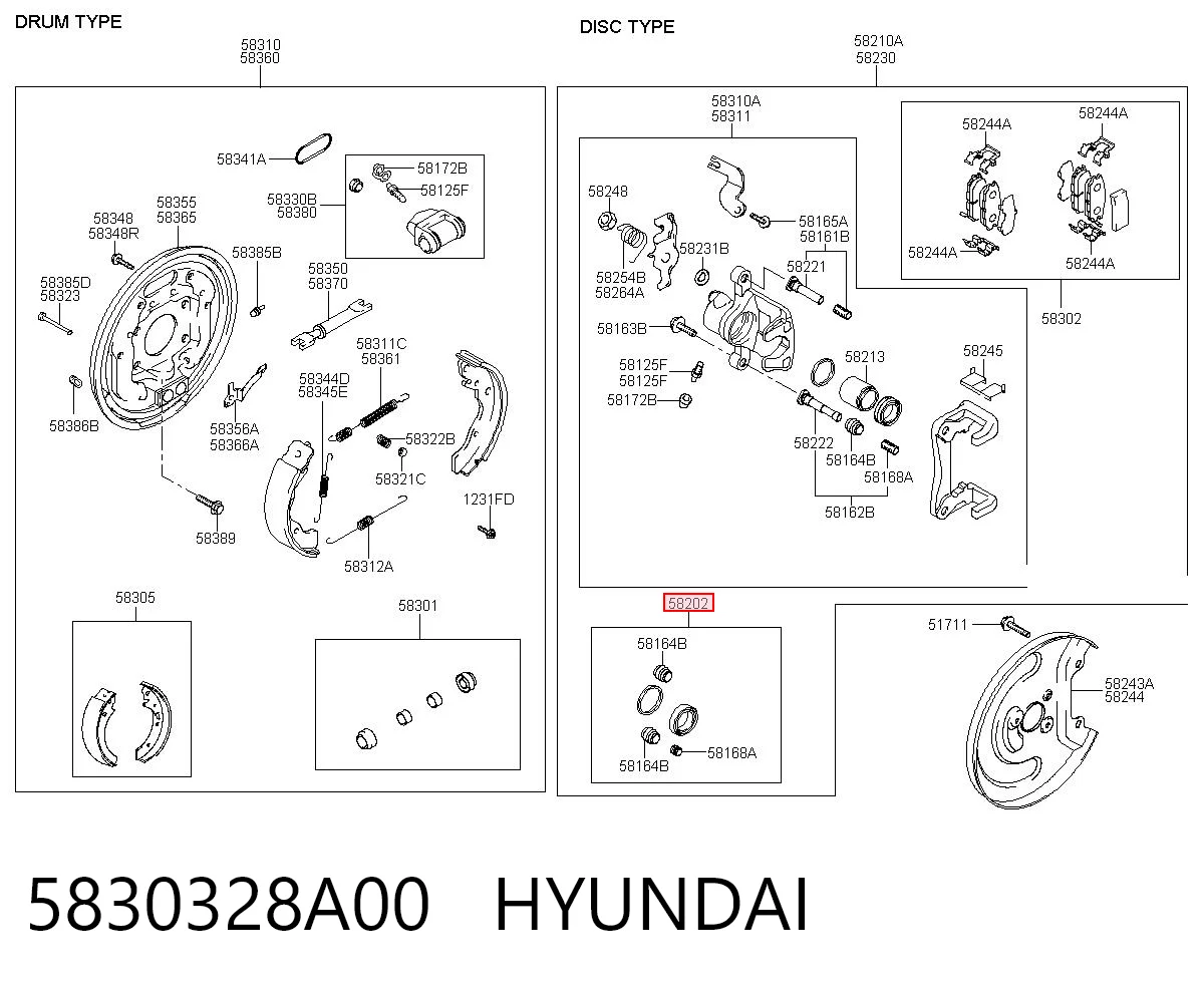 5830328A00 Hyundai/Kia Ремкомплект заднего тормозного суппорта