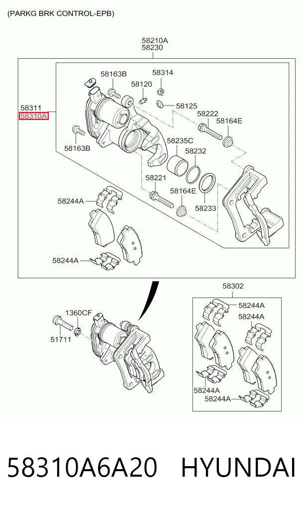 58310A6A20 Hyundai/Kia Тормозной суппорт задний левый