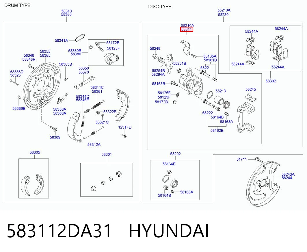 583112DA31 Hyundai/Kia Суппорт тормозной задний правый
