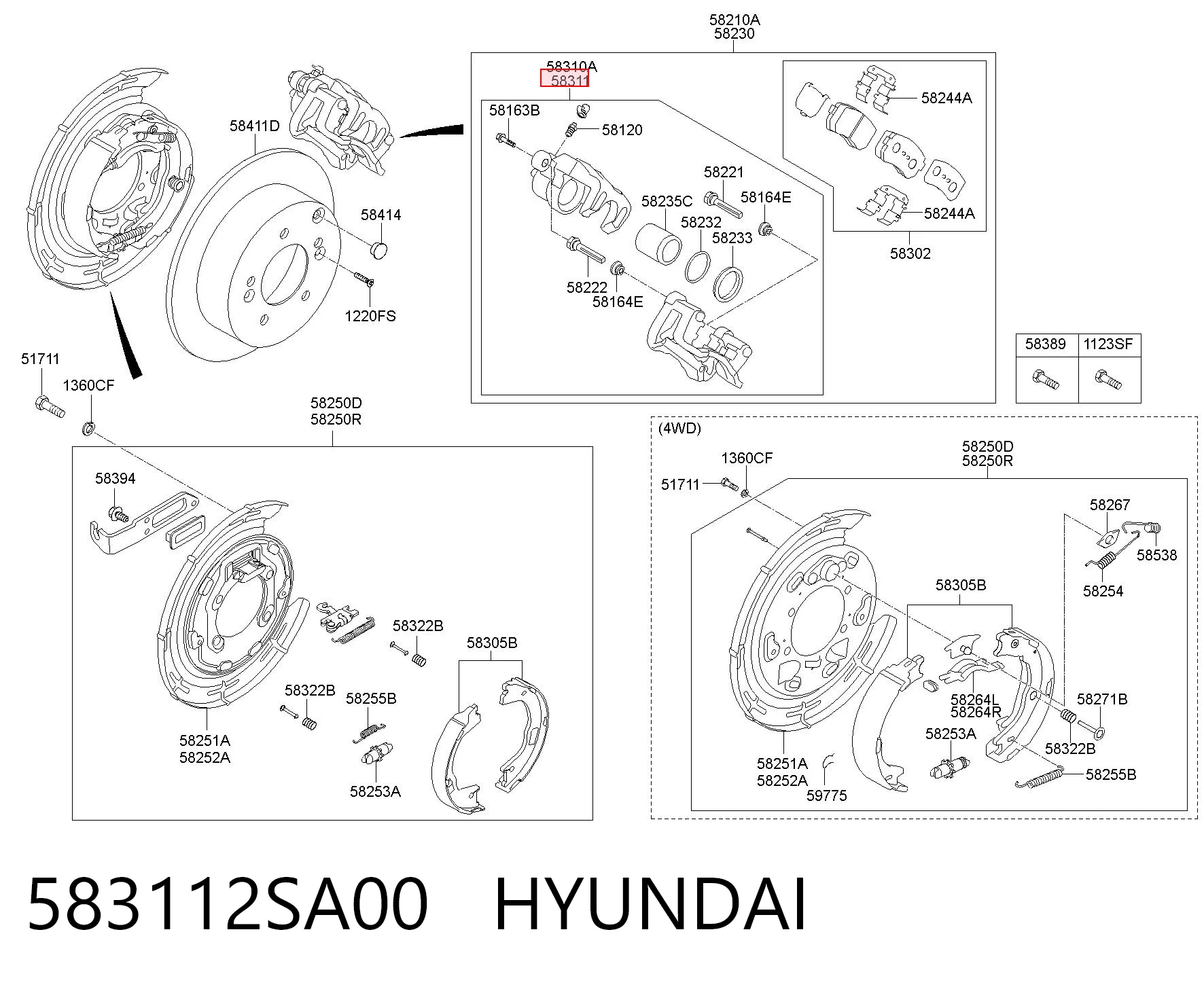 583112SA00 Hyundai/Kia Суппорт тормозной задний правый