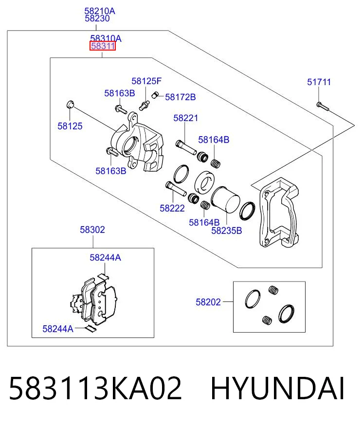 583113KA02 Hyundai/Kia Суппорт тормозной задний правый
