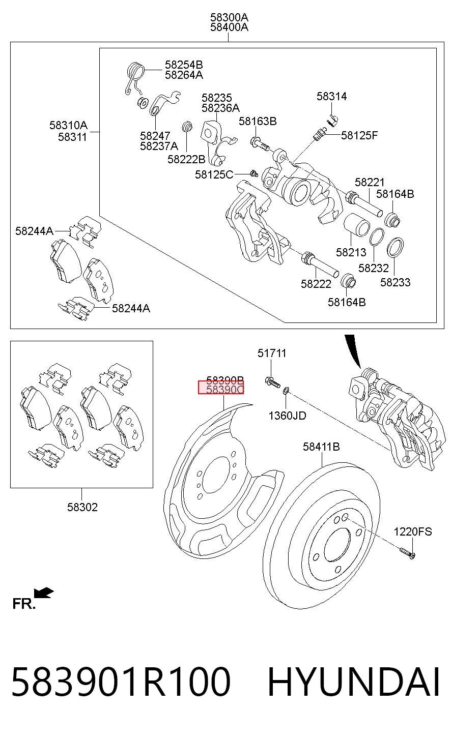 583901R100 Hyundai/Kia Пыльник тормозного диска заднего правый