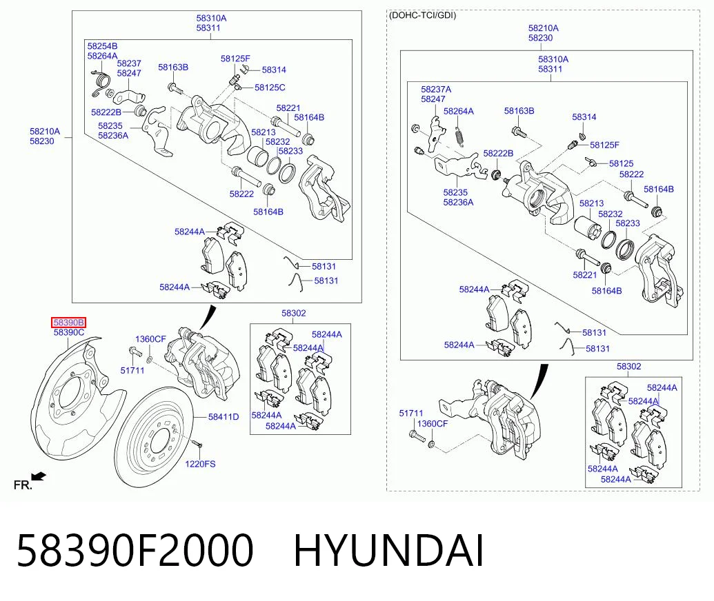 58390F2000 Hyundai/Kia Пыльник тормозного диска заднего левый