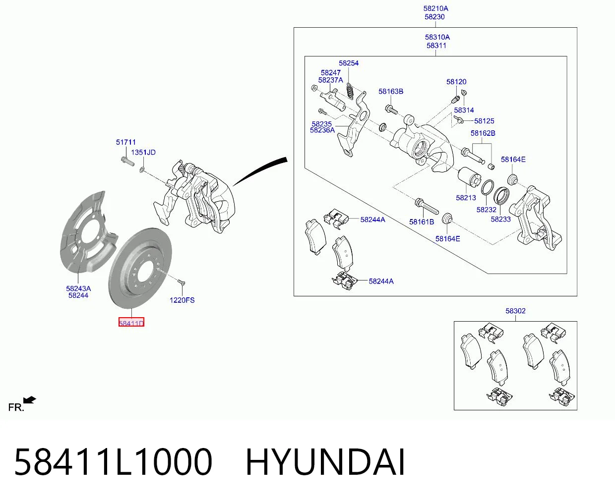 58411L1000 Hyundai/Kia Дисковый тормоз