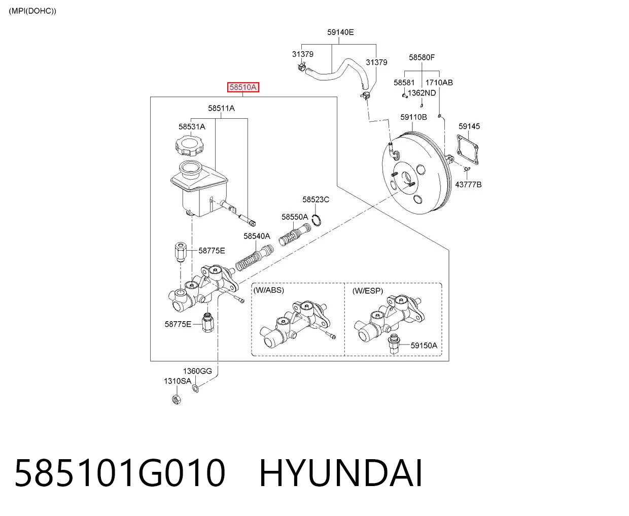 585101G010 Hyundai/Kia Цилиндр тормозной, главный