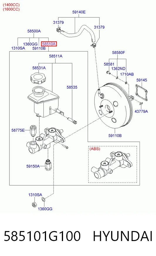 585101G100 Hyundai/Kia Цилиндр тормозной, главный