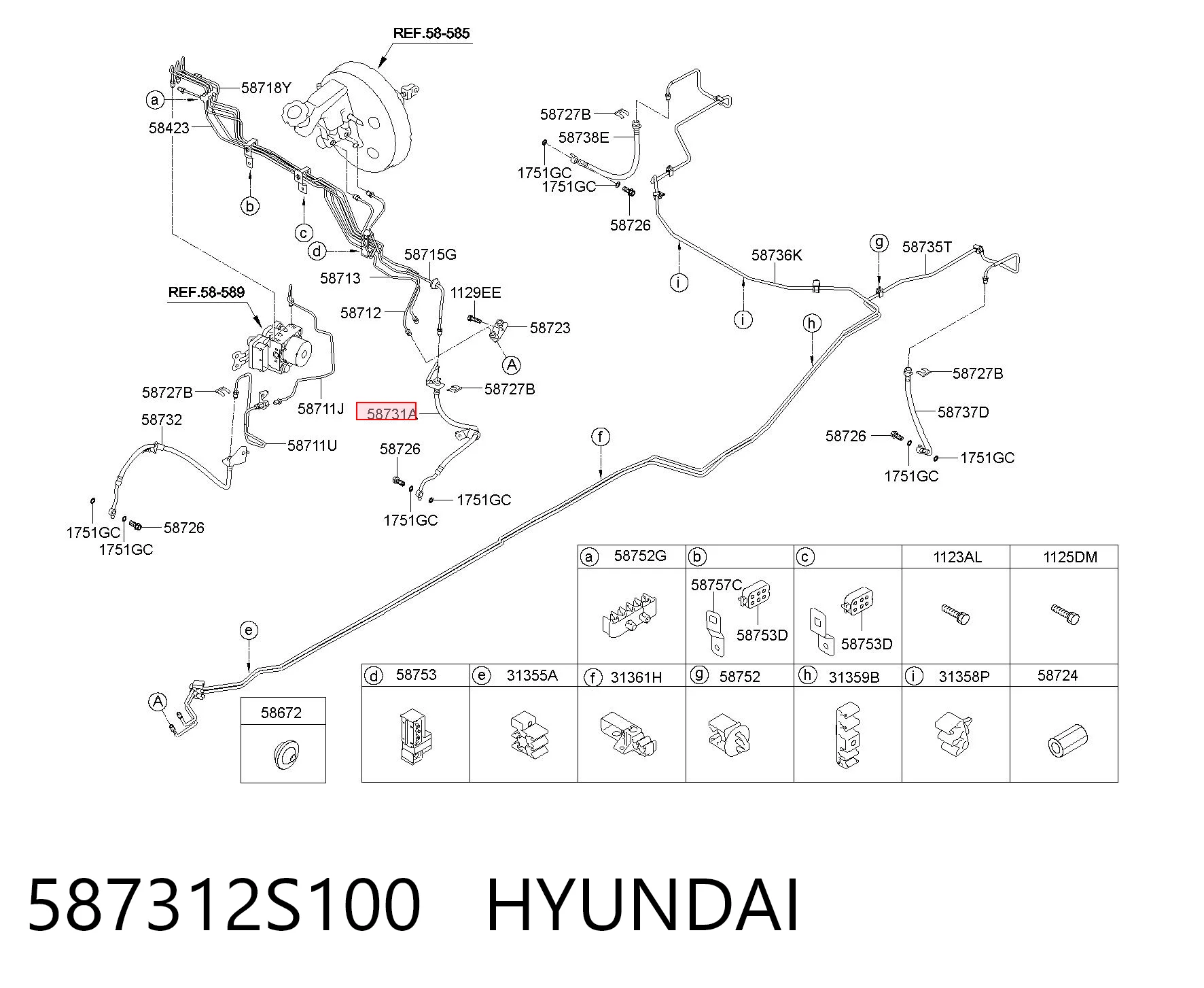 587312S100 Hyundai/Kia Шланг тормозной левый передний