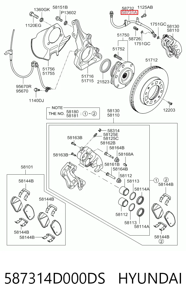 587314D000DS Hyundai/Kia Шланг тормозной левый передний