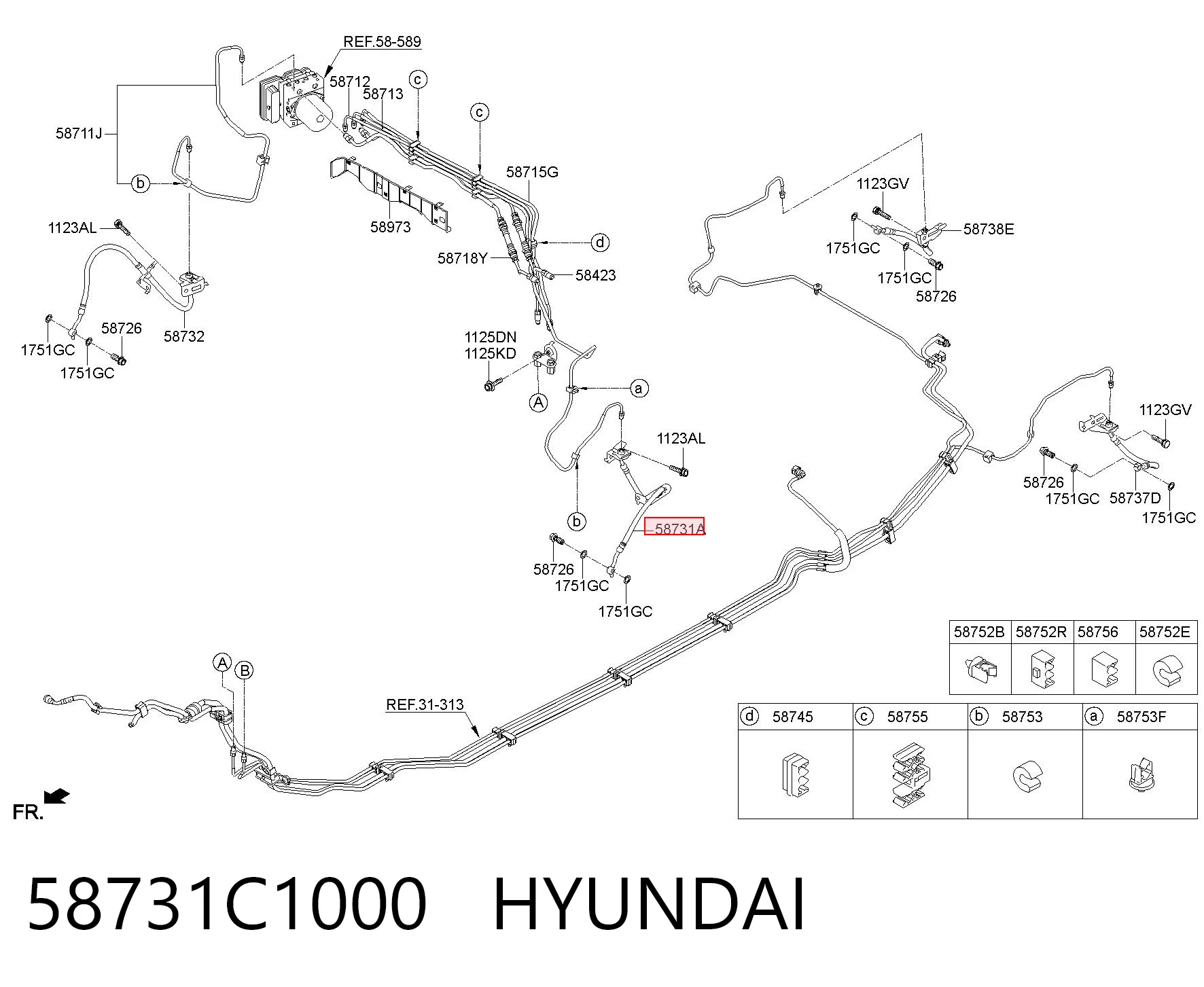 58731C1000 Hyundai/Kia Шланг тормозной левый передний