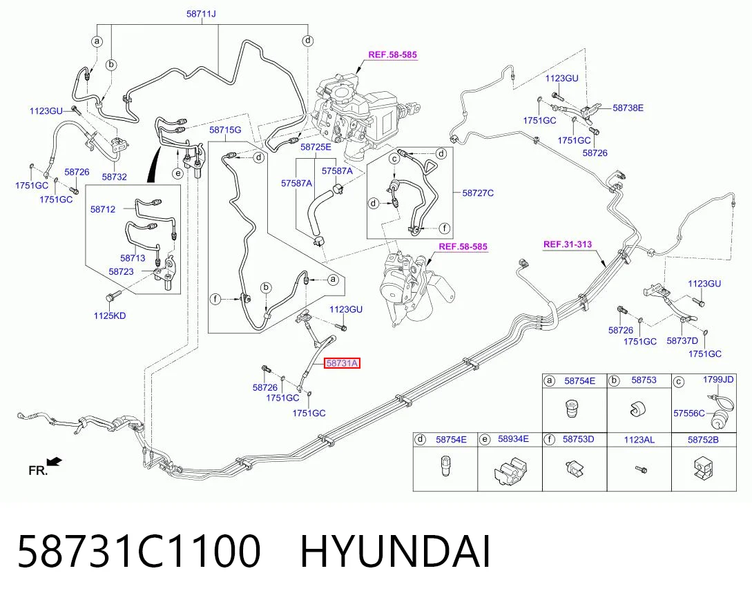58731C1100 Hyundai/Kia Шланг тормозной левый передний