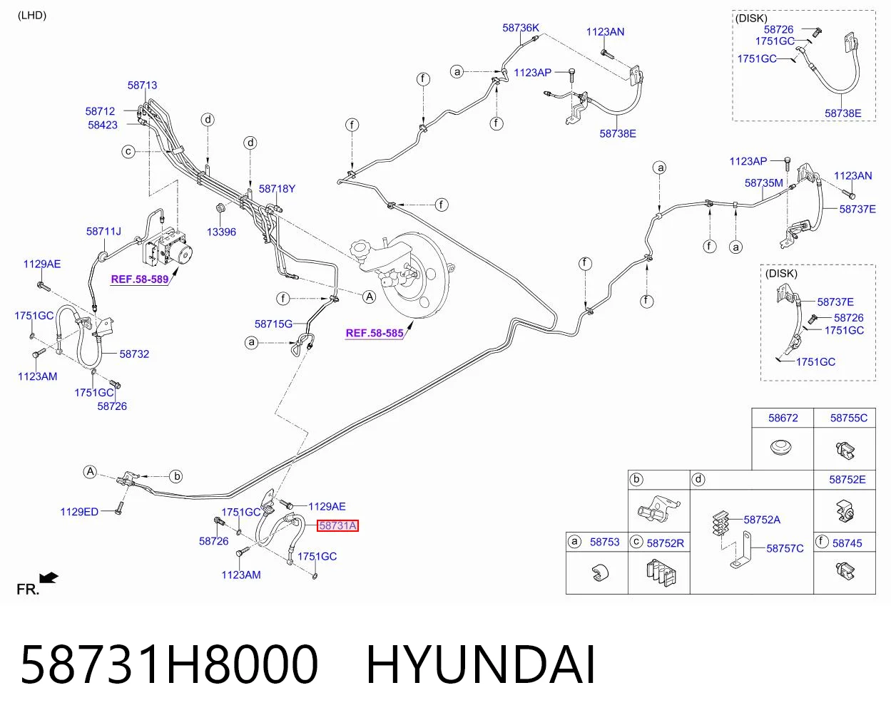 58731H8000 Hyundai/Kia Шланг тормозной левый передний