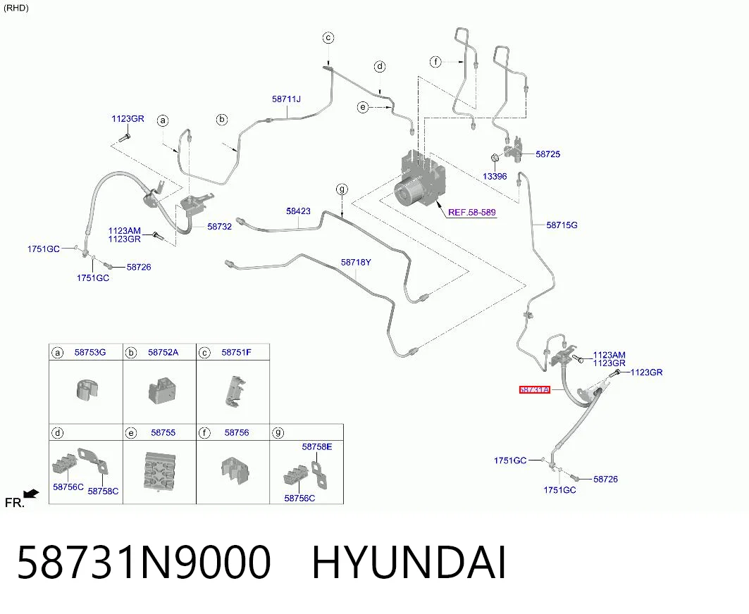 58731N9000 Hyundai/Kia Шланг тормозной левый передний