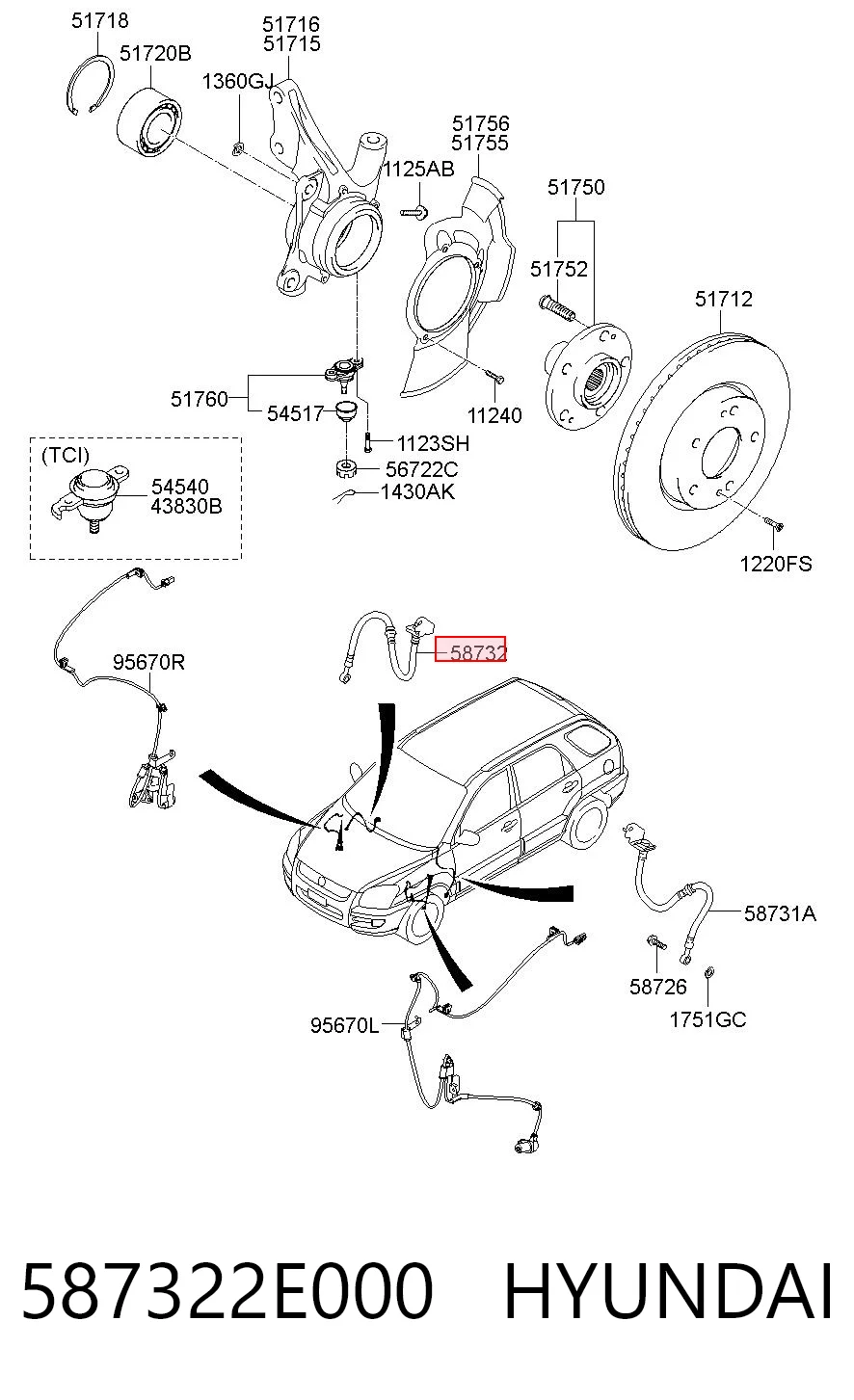 587322E000 Hyundai/Kia Шланг тормозной передний правый