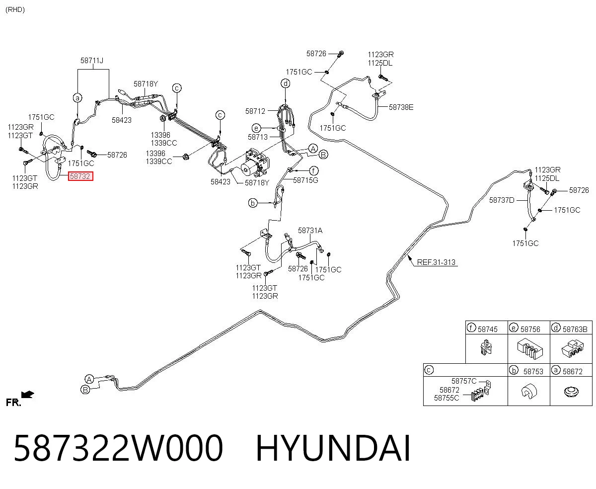 587322W000 Hyundai/Kia Шланг тормозной передний правый
