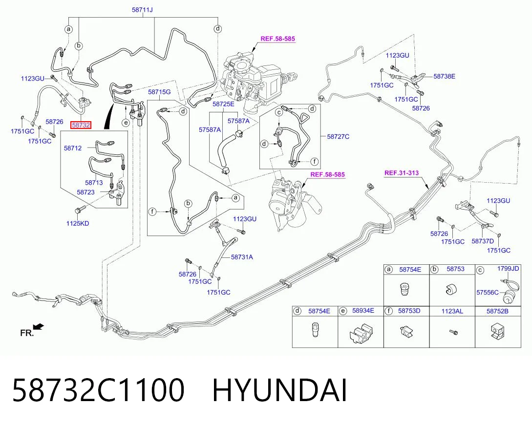 58732C1100 Hyundai/Kia Шланг тормозной передний правый