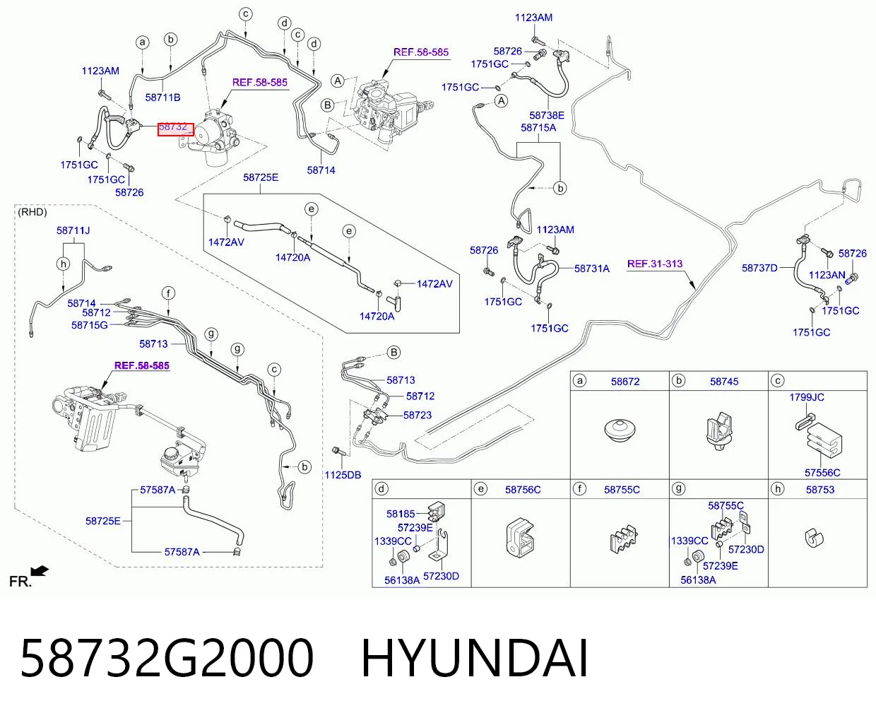 58732G2000 Hyundai/Kia Шланг тормозной передний правый