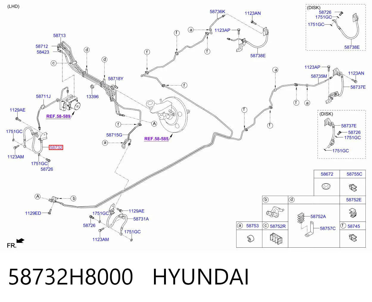 58732H8000 Hyundai/Kia Шланг тормозной передний правый