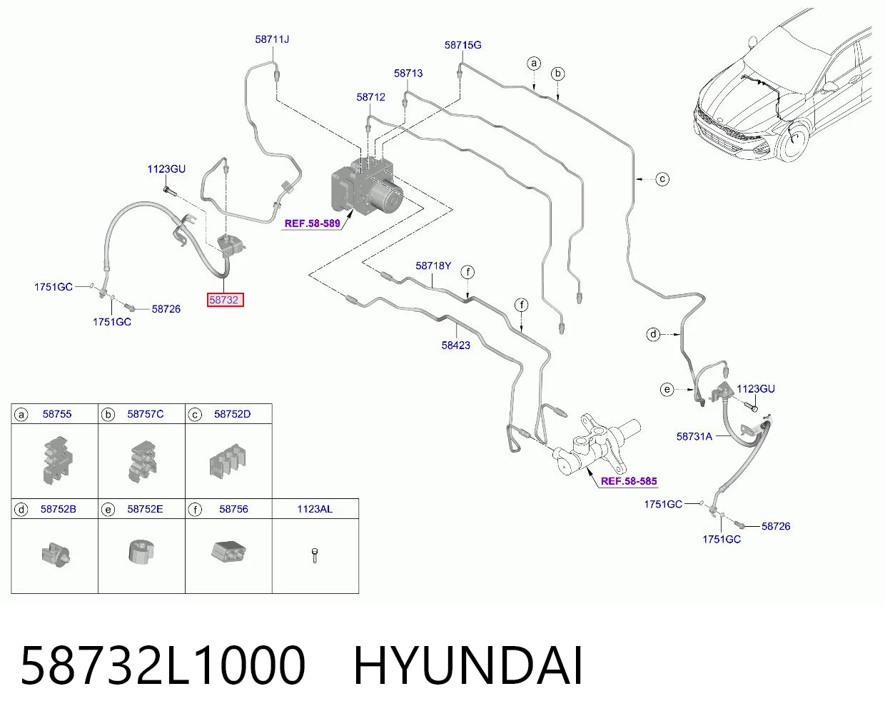 58732L1000 Hyundai/Kia Шланг тормозной передний правый