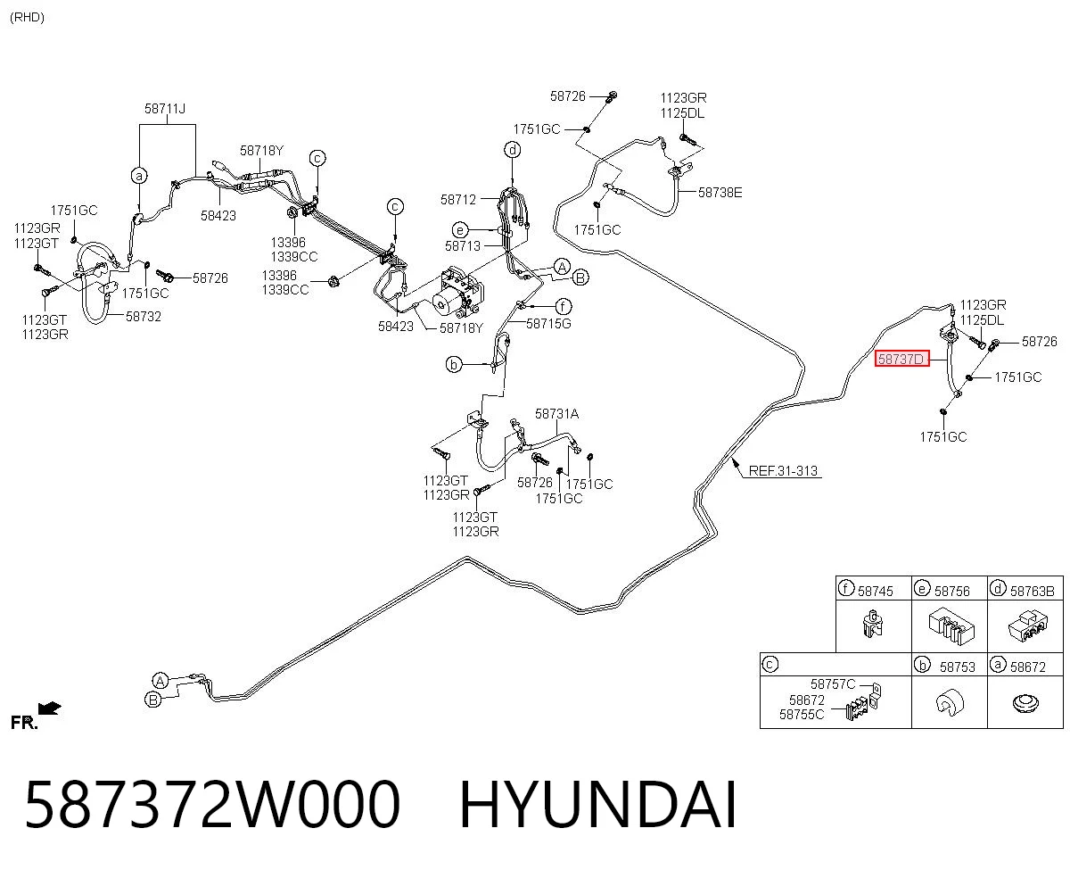 587372W000 Hyundai/Kia Шланг тормозной задний левый