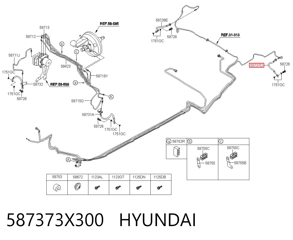 587373X300 Hyundai/Kia Шланг тормозной задний левый