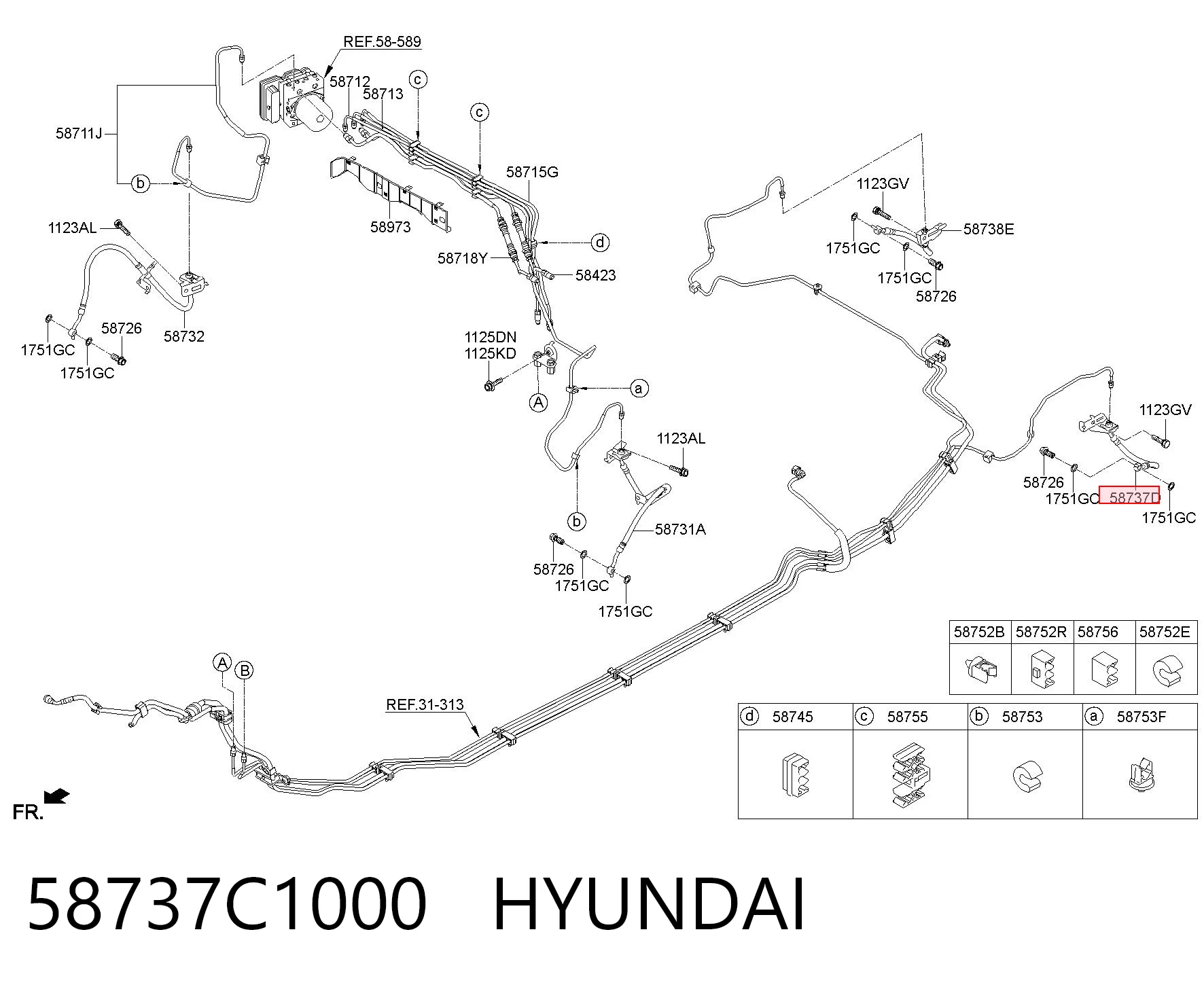 58737C1000 Hyundai/Kia Шланг тормозной задний левый