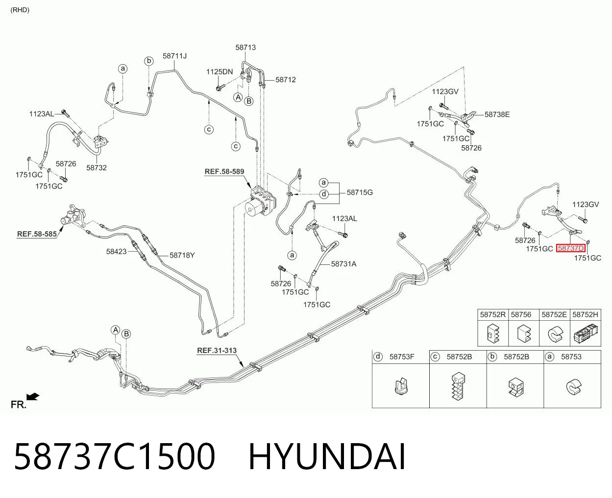 58737C1500 Hyundai/Kia Шланг тормозной задний левый