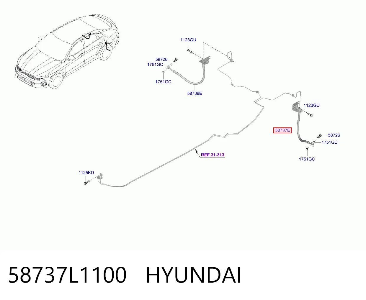 58737L1100 Hyundai/Kia Шланг тормозной задний левый