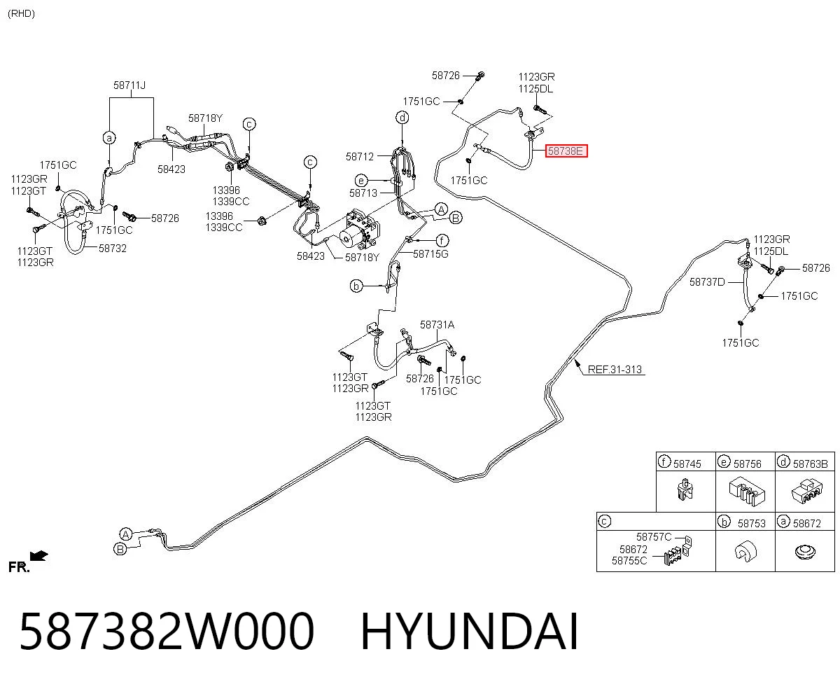 587382W000 Hyundai/Kia Шланг тормозной задний правый
