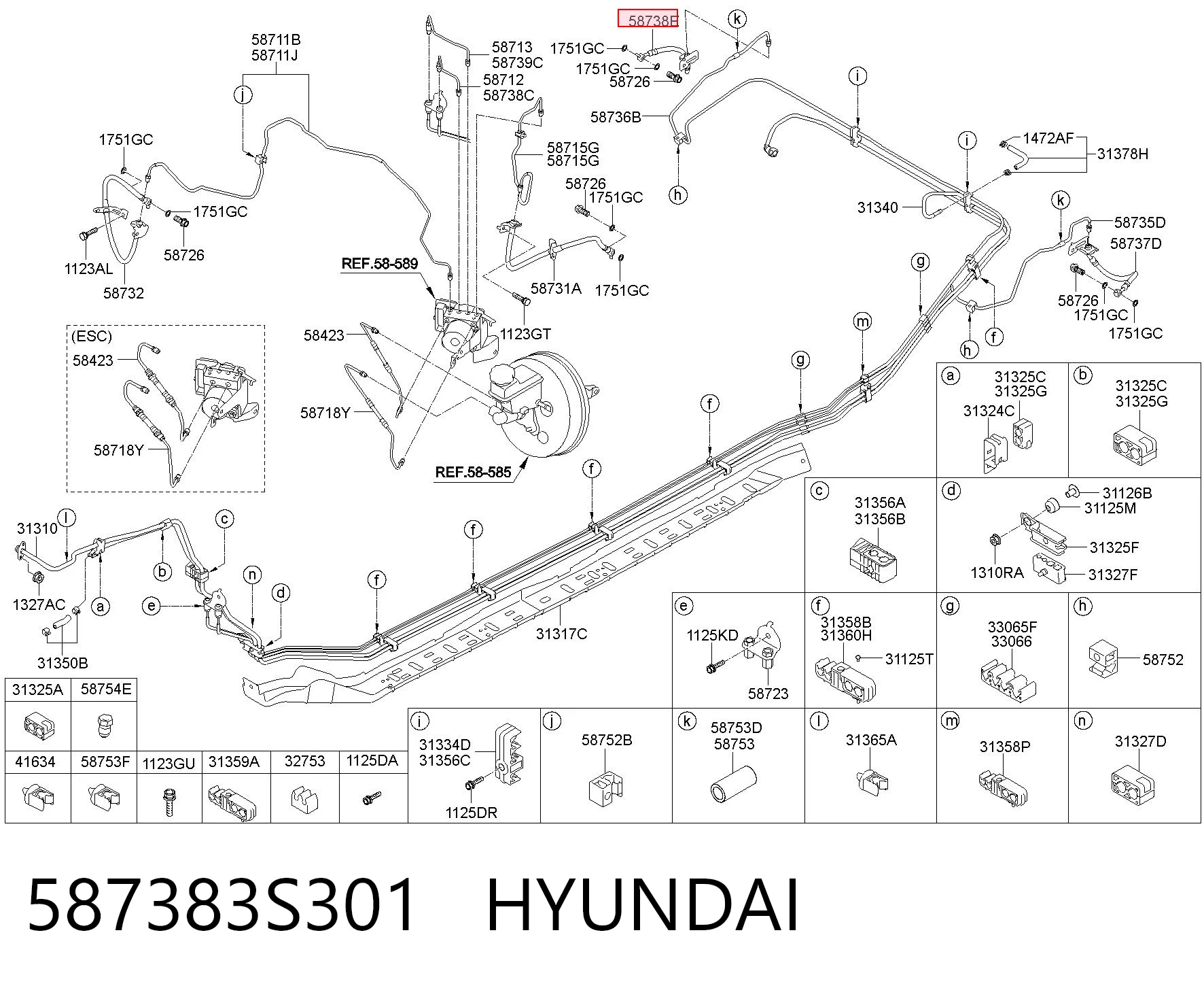 587383S301 Hyundai/Kia Шланг тормозной задний правый