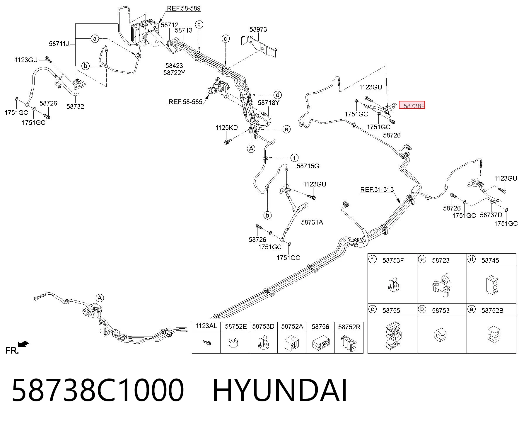 58738C1000 Hyundai/Kia Шланг тормозной задний правый