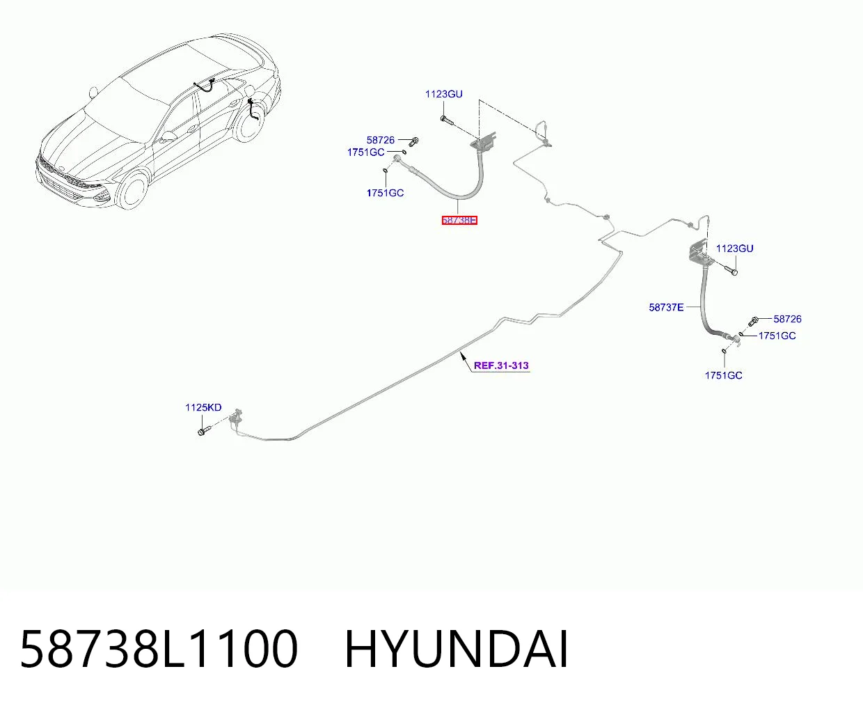 58738L1100 Hyundai/Kia Шланг тормозной задний правый