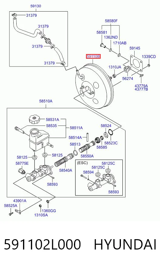 591102L000 Hyundai/Kia Усилитель тормоза вакуумный