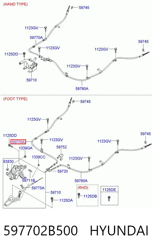 Трос стояночного тормоза задний правый KAP 597702B500 цена, от 20.10 USD