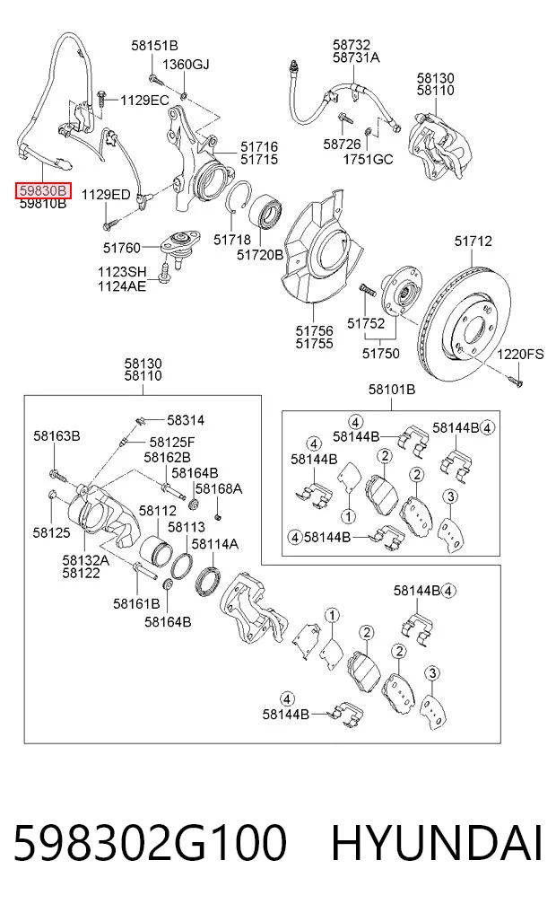 598302G100 Hyundai/Kia Датчик ABS передний правый