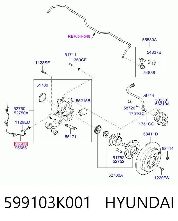599103K001 Hyundai/Kia Задний левый датчик АБС