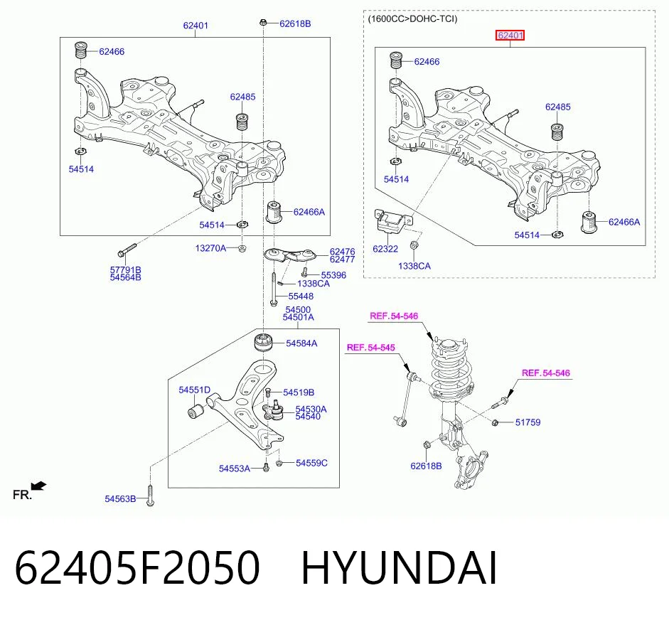 62405F2050 Hyundai/Kia Подрамник передней подвески