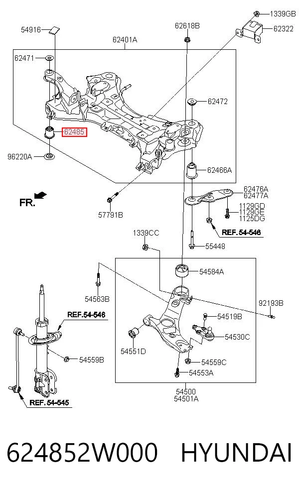 624852W000 Hyundai/Kia Сайлентблоки передней балки