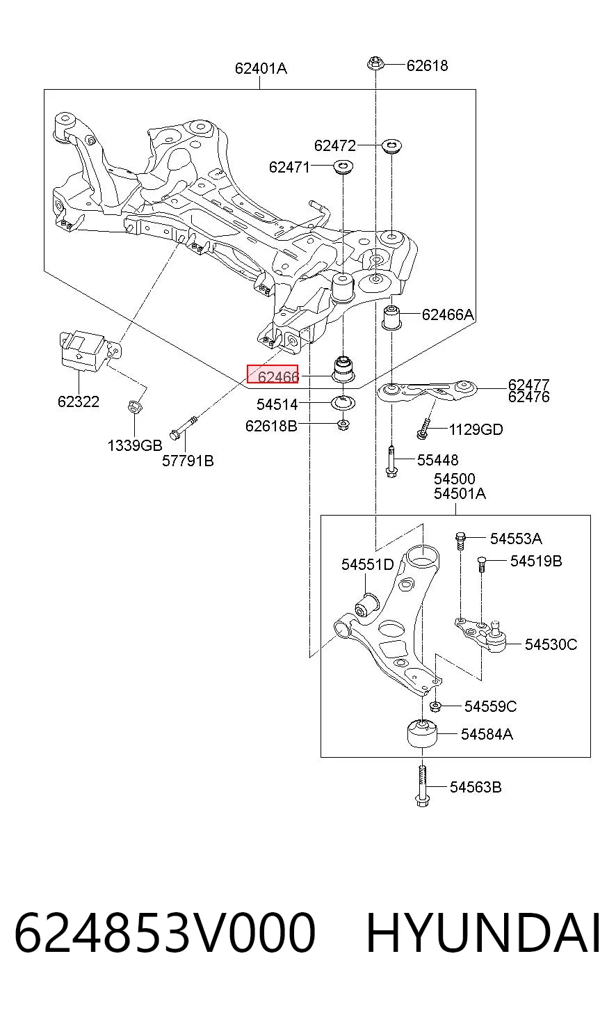 624853V000 Hyundai/Kia Сайлентблоки передней балки