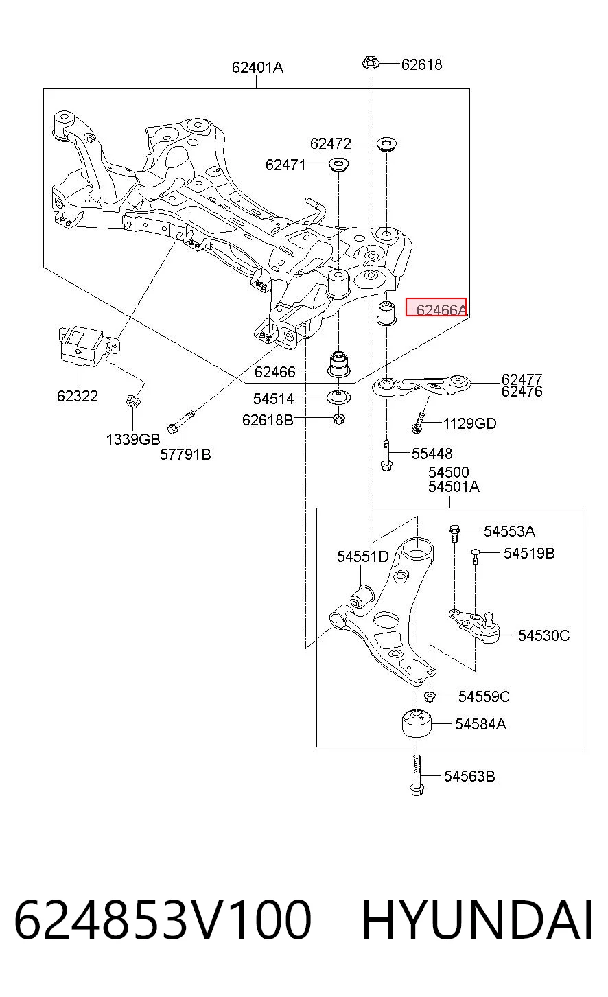 624853V100 Hyundai/Kia Сайлентблоки передней балки