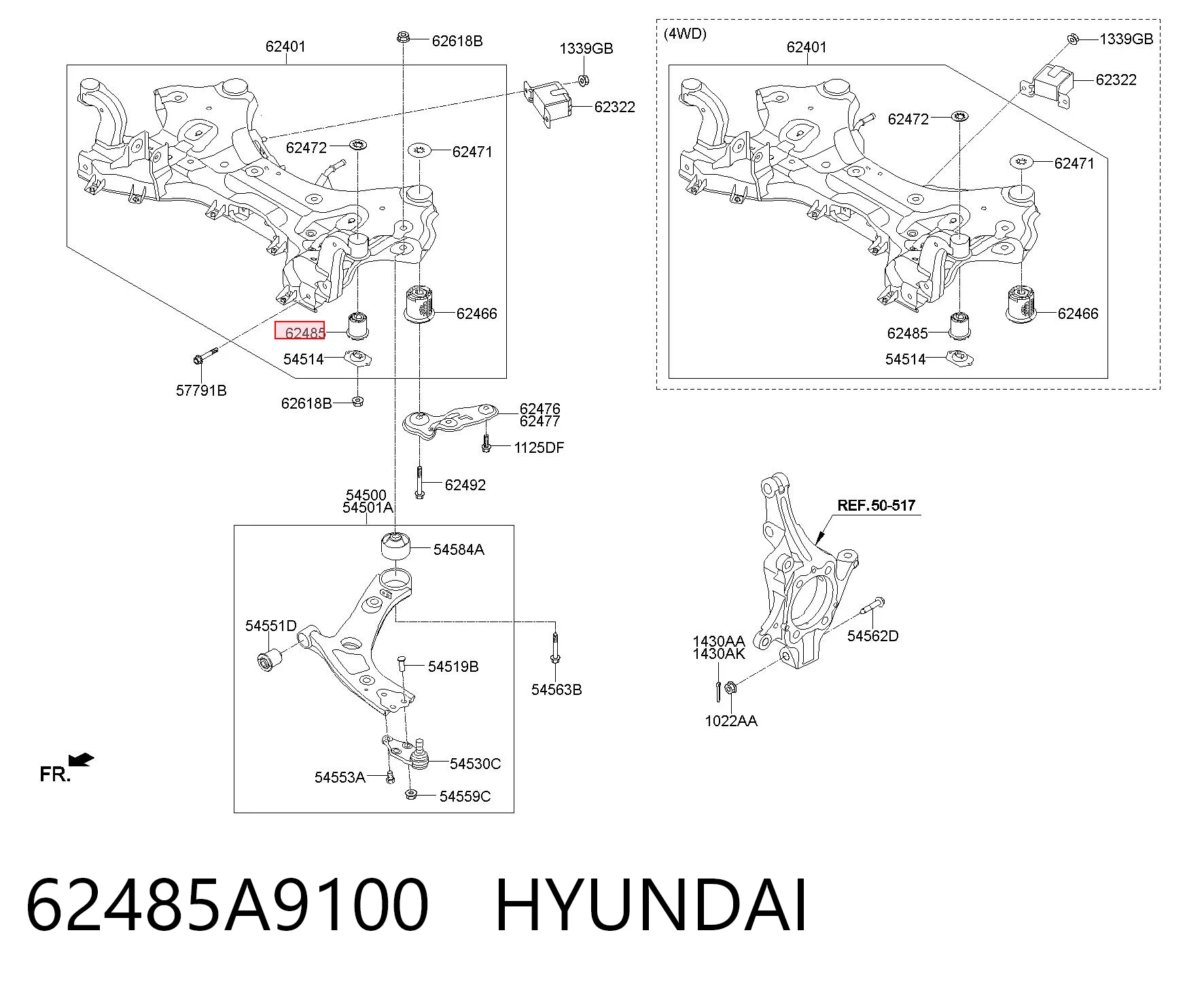 62485A9100 Hyundai/Kia Сайлентблоки передней балки