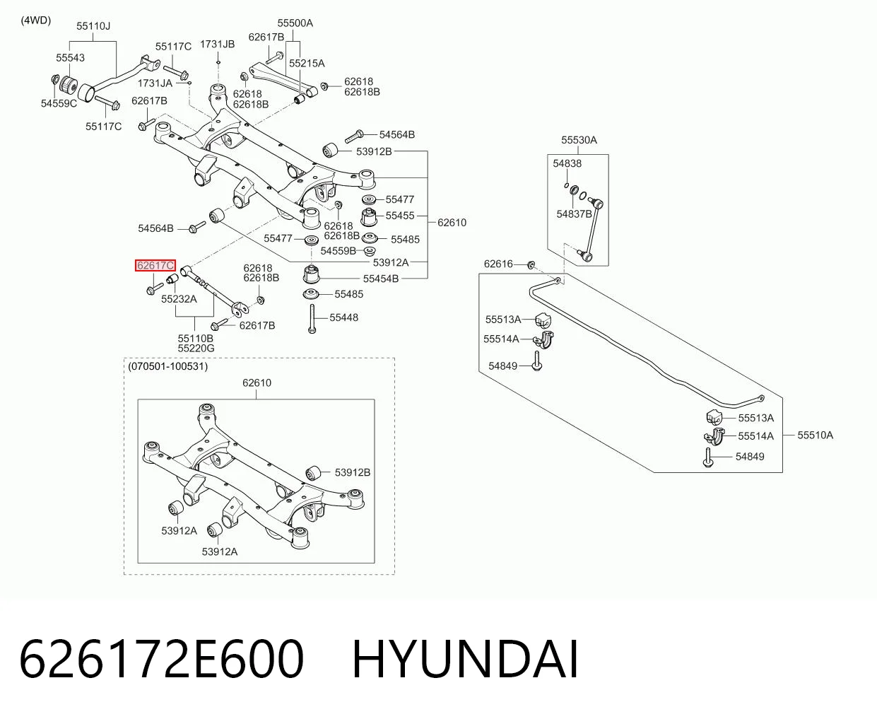 626172E600 Hyundai/Kia Болт крепления заднего нижнего рычага, внутренний