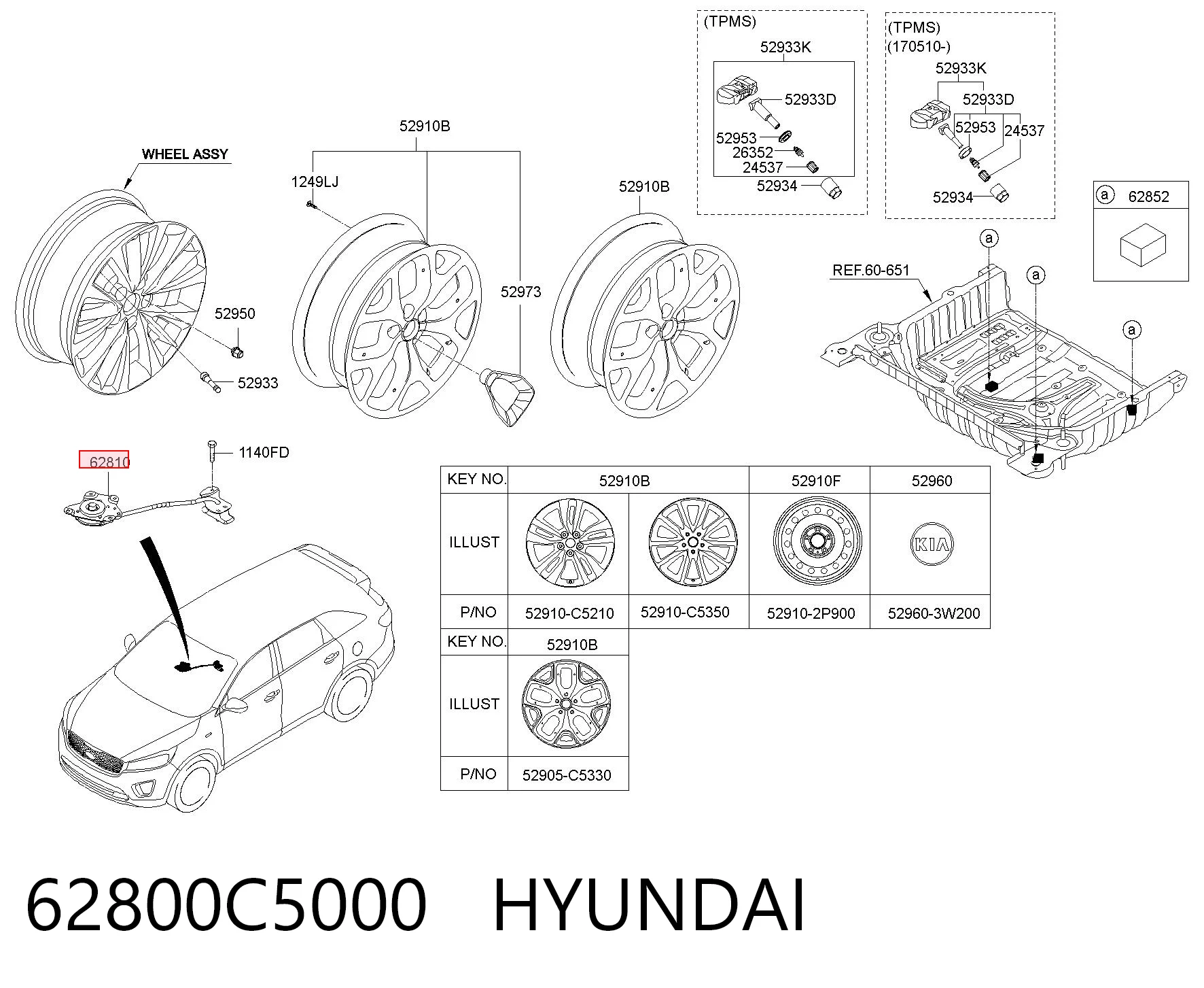 62800C5000 Hyundai/Kia Кронштейн запаски