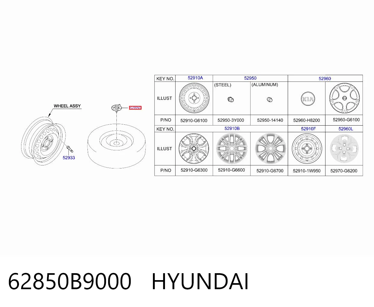 62850B9000 Hyundai/Kia Кронштейн запаски